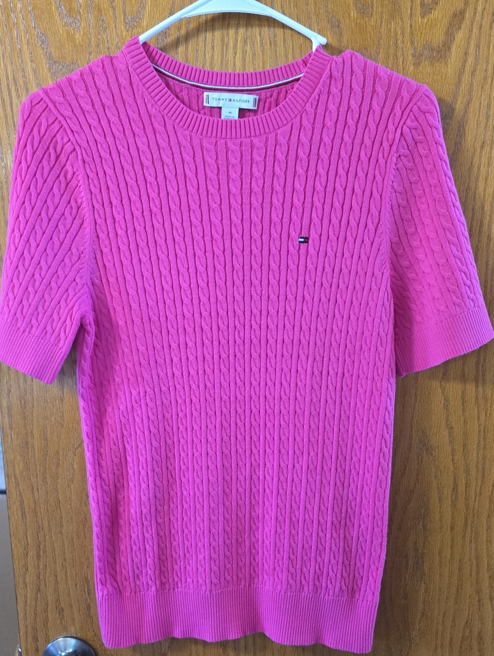 Tommy Hilfiger Hot Pink Cable-Knit Short Sleeve Sweater